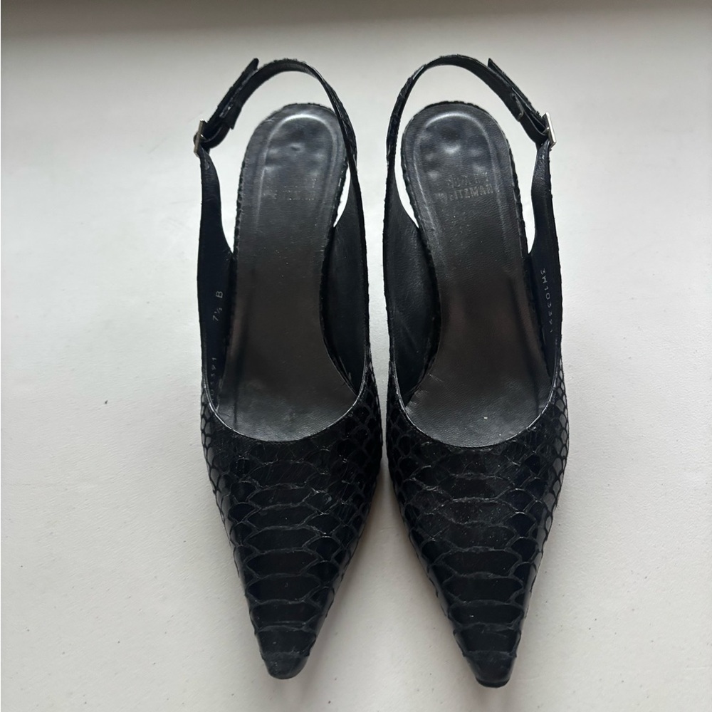 Vintage Stuart Weitzman Black python Slingback He… - image 1